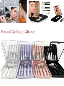 5pcs LED Light Makeup Brush Set Portable Complete Makeup Brush Set With Mirror Box, Convenient For Touch-Up,Brush Set,Makeup Brush Kit,Make Up Brush Set,Make Up Set Complete,Makeup Brush Set,Complete Makeup Kit,Brush Kit,Brushes Makeup Set,Makeup Gift Set,Set - Multicolor - View 7