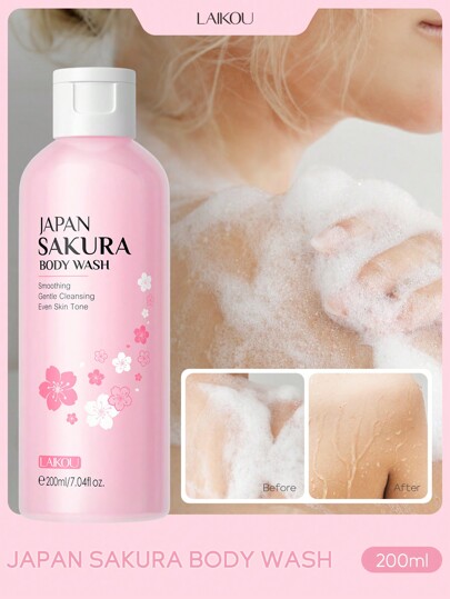1 Pc Long Lasting Fragrance Laikou Japan Sakura Body Wash , 200ml Hydrating & Brighten Body Wash For Bathroom Body Cleaning Bubble Skincare For Travel, Camping, Hiking, Climbing, Outdoor