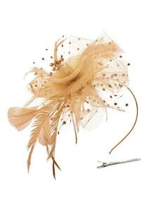 D EXCEED 1/4 件迷人帽子，带花朵网眼丝带羽毛，头带和夹子，适合女士茶会头饰，适合鸡尾酒教堂婚礼派对肯塔基赛马会