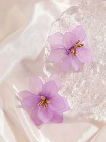 1pair Double-Layer Immortal Rose Petal Shaped Ladies' Earrings, Vintage Style Versatile Ear Studs Valentines - Purple - View 4