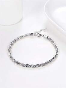 1入時尚不鏽鋼扭曲設計女性腳鏈，日常裝飾必備 - 銀色 - 查看 3