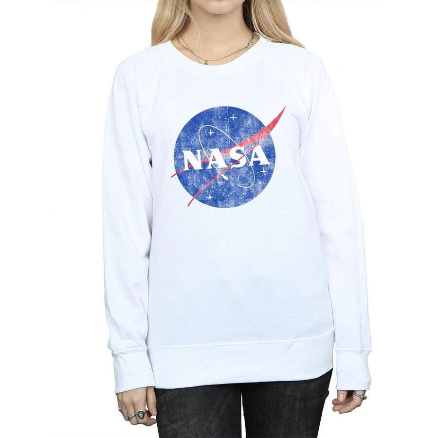 NASA Womens/Ladies Insignia Distressed Sweatshirt (White) - White - View 1