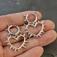 1 对深色朋克风格铆钉心形吊坠耳环，适合休闲聚会情人节、妈妈、母亲、母亲节、礼物 - 愛心 - 查看 5