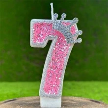 Pink Glittering Crown Shaped Number Birthday Candle With Silver Edge And Rhinestones, Romantic Atmosphere Cake Decoration For 1st Birthday Celebration Party, Back To School Valentine Day - Multicolor - View 22