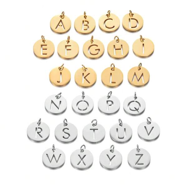 1 peça Pingente DIY de Aço Inoxidável Simples e Fashion com Letras Vazadas 26 Para Pulseira, Colar, Fabricação de Joias DIY