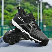 A Pair Of Classic Leather Men's Rugby Cleats, Breathable Long-Stud Baseball Shoes For Professional Games Of Hockey And Softball, Lawn Slip-Resistant Classic AG Rugby Shoes - Black - View 2