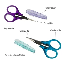 1 pièce paire de Petites ciseaux d'artisanat, petits ciseaux de voyage avec couvercle, ciseaux tranchants polyvalents, ensemble de ciseaux de couture mini à pointe droite, coupe de papier de précision en détail, violet/bleu