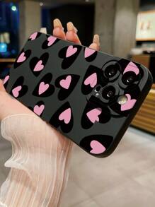 1 pieza Funda de teléfono con corazón rosa y negro giratorio 360° soporte de amor antihuellas con superficie mate compatible con / / / Redmi/ VIVO/ Infinix/ OPPO/ Reno