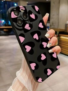 1 pieza Funda de teléfono con corazón rosa y negro giratorio 360° soporte de amor antihuellas con superficie mate compatible con / / / Redmi/ VIVO/ Infinix/ OPPO/ Reno