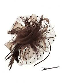 D EXCEED 1/4 件迷人帽子，带花朵网眼丝带羽毛，头带和夹子，适合女士茶会头饰，适合鸡尾酒教堂婚礼派对肯塔基赛马会