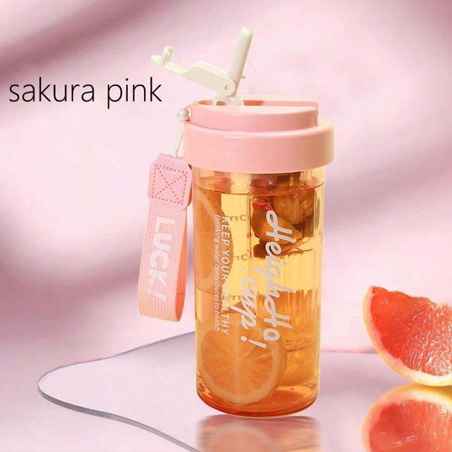 1pc Simple Tea Cups Large Capacity Coffee Plastic Cups Portable Straw