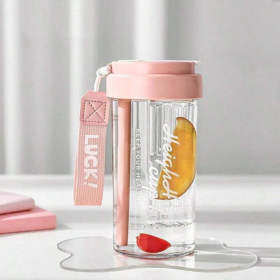 1pc Simple Tea Cups Large Capacity Coffee Plastic Cups Portable Straw