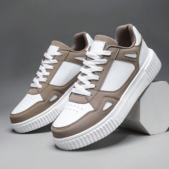 Men's Lace-Up Casual Sports Sneakers, White Shoes