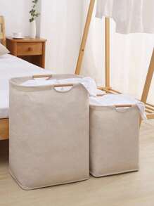 1pc Opvouwbare Witte Wasmand Voor Kleding, Handdoeken Sorteren En Opbergen, Draagbare Opbergmand Voor Kleding, Broeken, Ondergoed En Sokken Wasmand, Wasmand Badkamer Organizer, Mand, Opbergmand, Opvouwbare Wasmand - Beige - Bekijken 2