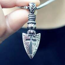 1pc Men's Arrow Shield Cross Pendant Necklace Retro Celtic Rune Punk Accessory Gift - Silver - View 2