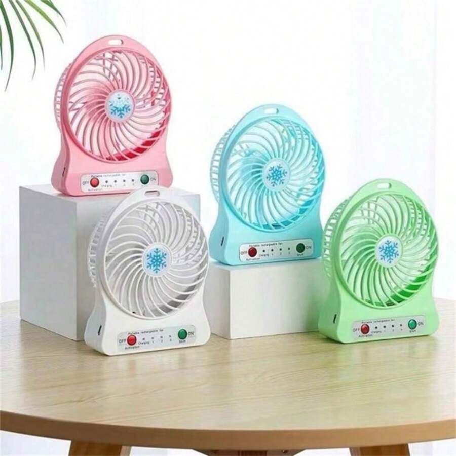 Ventilador Led Recargable Portátil Ajustable De 3 Velocidades Enfriador De Aire Mini Operado Escritorio Usb-Batería Con Batería Recargable y Base Para Escritorio - Verde - Ver 1