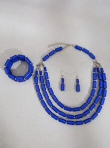 1pc Fashion Handmade Multi-Layered Retro Beaded Necklace With Matching Bracelet And Earrings For Women - 3-piece Set - View 4