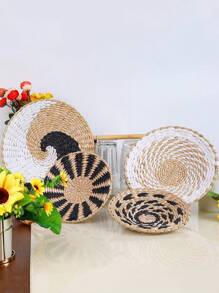 1 件手工编织圆形壁挂装饰托盘，家居装饰工艺品，家居装饰，房间装饰，墙壁装饰 - 彩色 - 查看 5