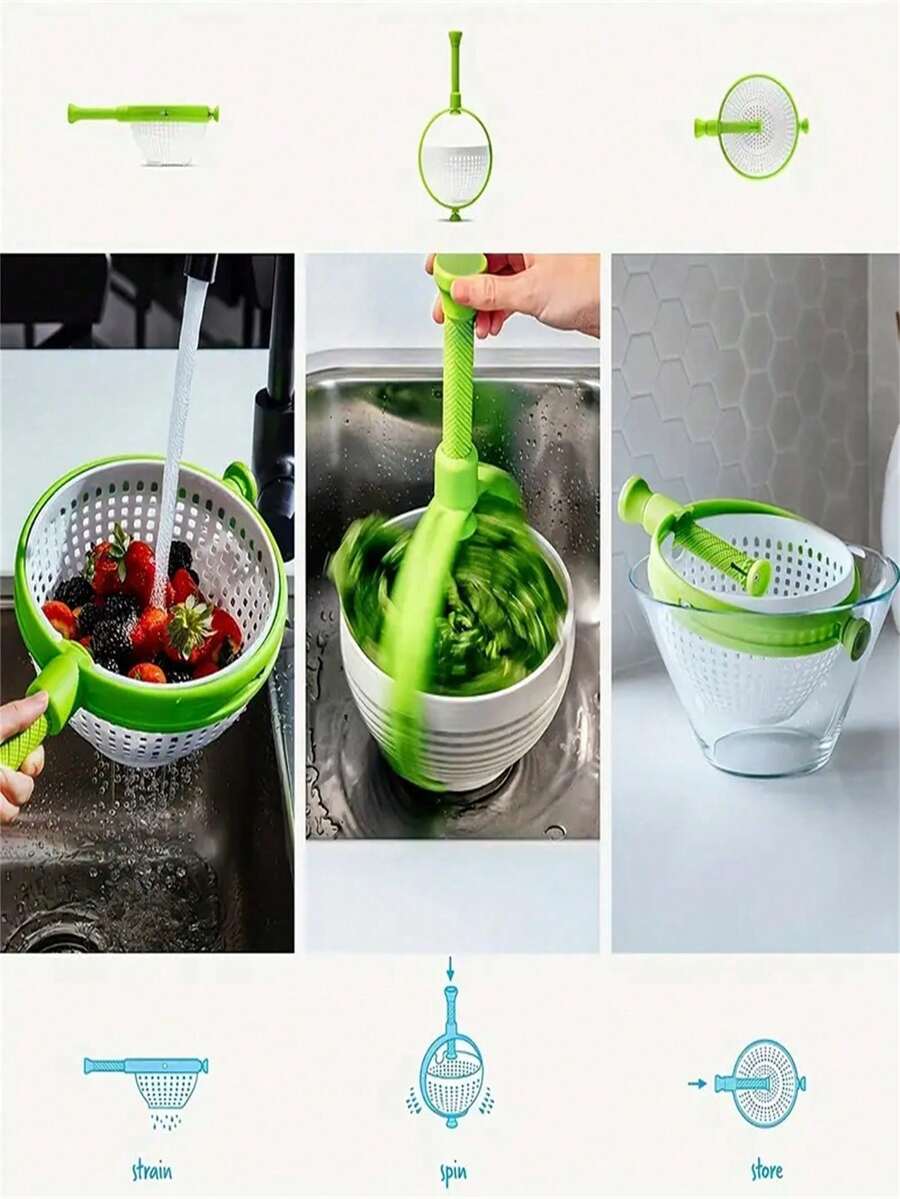1入組多功能彩色盒裝廚房蔬菜水果濾水器、洗漿盆、沙拉甩乾器、藍色，水果和蔬菜的排水工具！