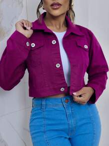 Women Denim Jackets & Coats - Màu Hoa hồng đỏ - Xem 4