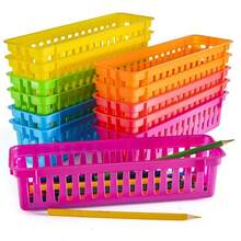 6pcs Multi-Color Rectangular Storage Basket, Plastic Stationery Basket, Classroom Storage Stationery Storage Device, Desktop Stationery Storage Office Supplies Basket, Home And Office Supplies, Back To School Supplies Art Supplies (6-Color Mixed Hair) - Multicolor - View 5