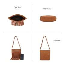 Western Style Fringe Crossbody Bag, Boho Style Shoulder Bag, Tassel Decor Square Purse, Casual Messenger Bag For Travel & Every Day, Portable Business Work, Satchel, Sling Bags, Hobo Fringe Crossbody Purse, Small Handbag, Bohemian Boho Style Bag, Everyday Bag, Chic And Western Style, Perfect For Coachella Festival, Cowgirl, Country Girl - Black - View 4