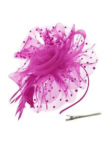 D EXCEED 1/4 件迷人帽子，带花朵网眼丝带羽毛，头带和夹子，适合女士茶会头饰，适合鸡尾酒教堂婚礼派对肯塔基赛马会