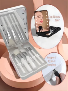 5pcs LED Light Makeup Brush Set Portable Complete Makeup Brush Set With Mirror Box, Convenient For Touch-Up,Brush Set,Makeup Brush Kit,Make Up Brush Set,Make Up Set Complete,Makeup Brush Set,Complete Makeup Kit,Brush Kit,Brushes Makeup Set,Makeup Gift Set,Set - Multicolor - View 5