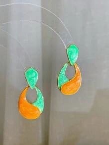 1 Đôi Bông Tai Hình Giọt Nước Màu Cam & Xanh Lá Đơn Giản Và Đa Năng Thích Hợp Cho Phụ Nữ Đeo Trong Bất Kỳ Dịp Nào - trái cam - Xem 1