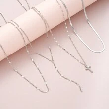 17KM 4pcs Simple Rhinestone Cross Pendant Necklace Set For Women, Holiday, Dating, Gift, Daily Wear - Yellow Gold - View 8