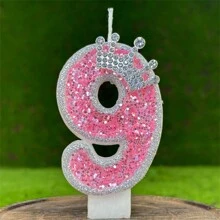 Pink Glittering Crown Shaped Number Birthday Candle With Silver Edge And Rhinestones, Romantic Atmosphere Cake Decoration For 1st Birthday Celebration Party, Back To School Valentine Day - Multicolor - View 14