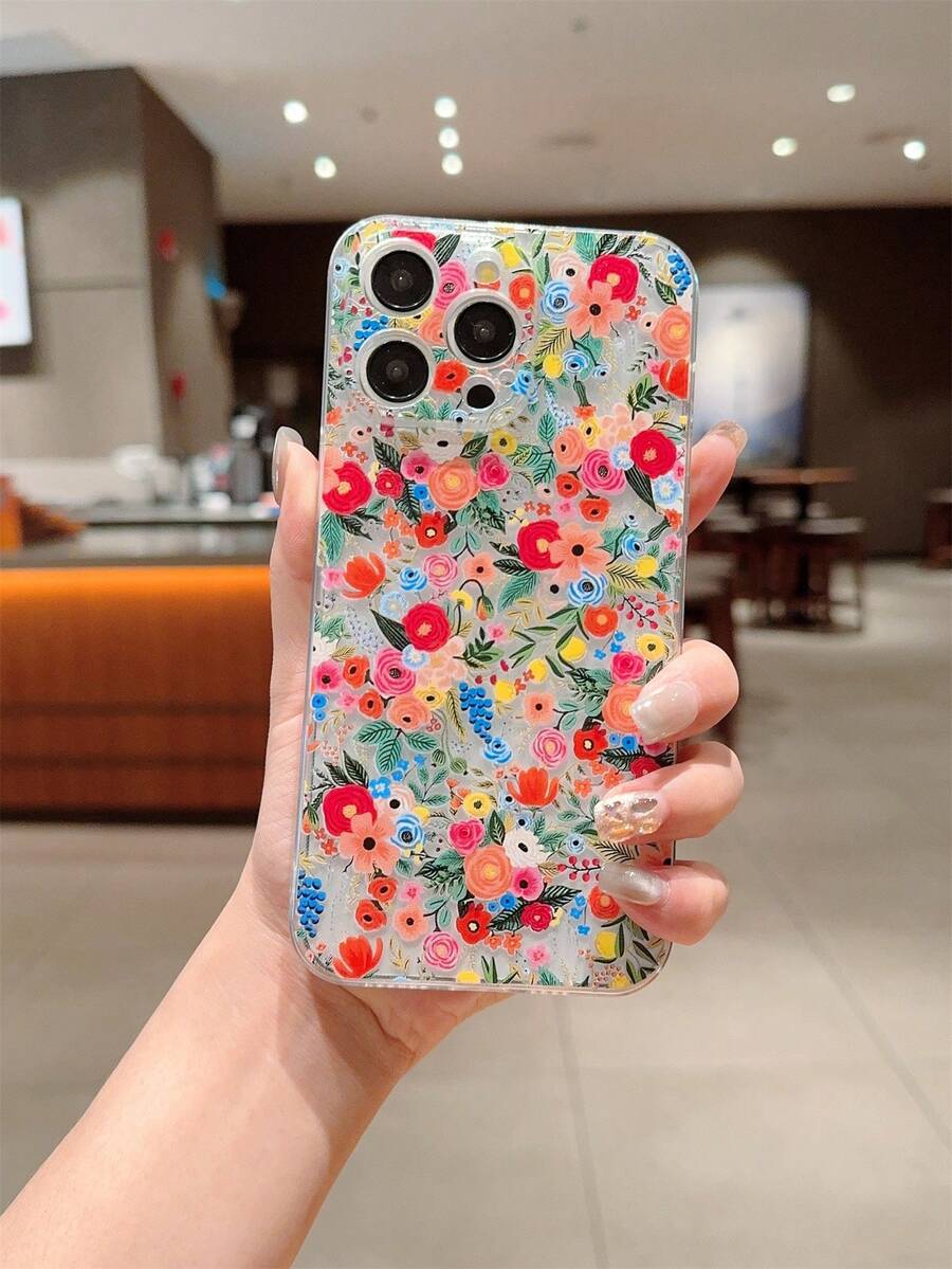 1pc Floral TPU Soft Shell, Wide Precision Hole, Compatible With IPhone 15ProMax/14Plus/13ProMax/12/11/7G/7P/IX/XR/XSMAX