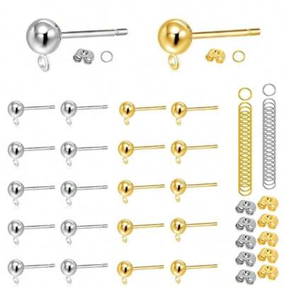 Bộ Bông Tai Trụ Bóng 60/120 Cái, Bông Tai Dạng Bóng Bằng Thép Không Gỉ Có Vòng Với Mặt Sau Tai Bướm Và Vòng Nhảy Để Làm Đồ Trang Sức DIY