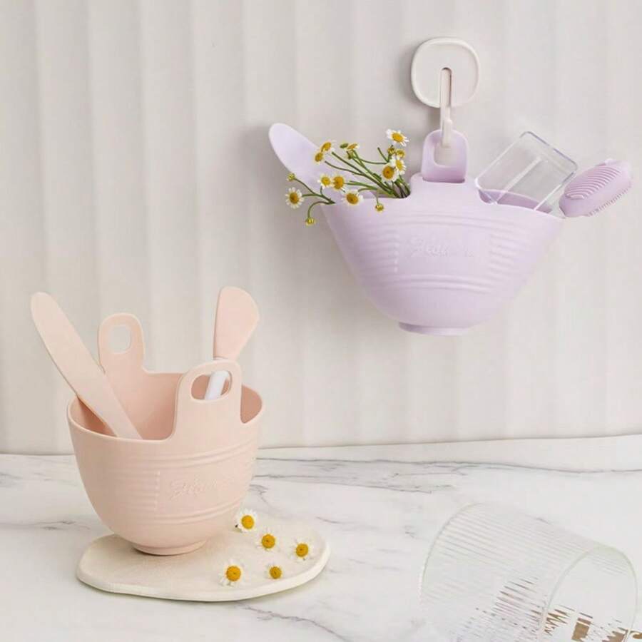 4 cái/bộ Bát trộn mặt nạ kèm thìa đo lường, que trộn và cọ, Bát trộn mặt nạ mềm Bộ bát tự làm, Bát đắp mặt nạ silicon và cọ bôi Bộ dụng cụ thẩm mỹ - Màu Lilac Tím - Xem 1