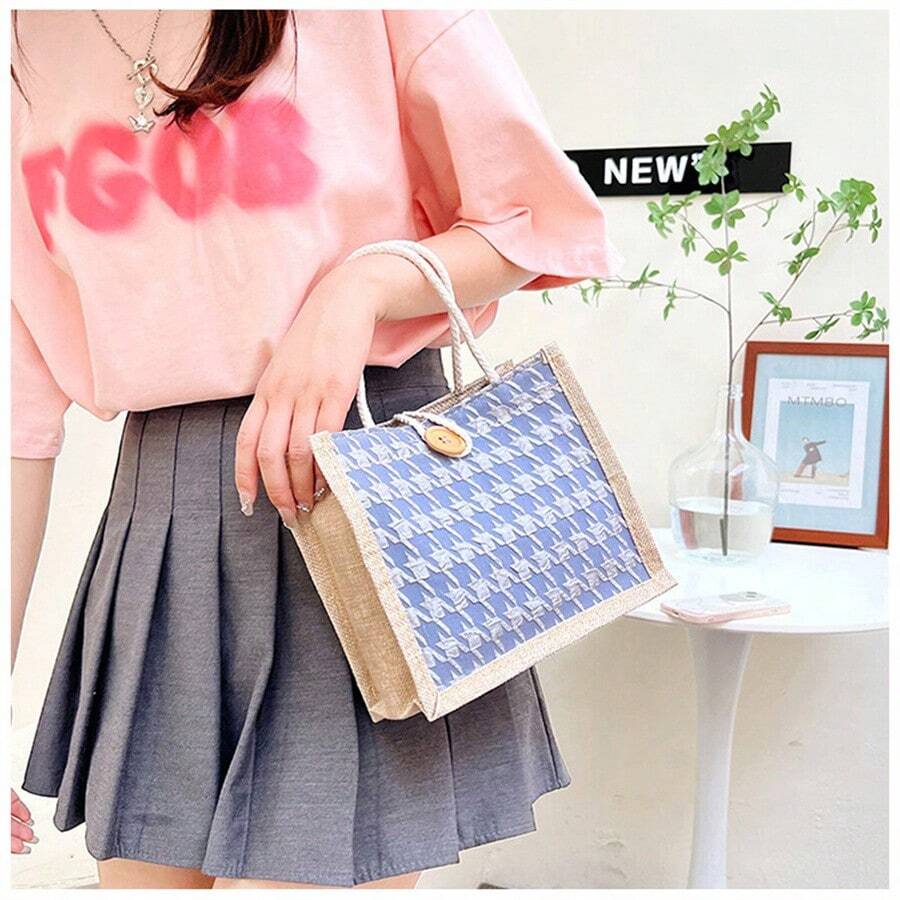 1 Túi vải Canvas họa tiết hoa, Túi xách thời trang đơn giản, cá tính, phù hợp với mọi phong cách, Túi đựng đồ du lịch hàng ngày, Túi đựng đồ ăn trưa di động, Túi mua sắm, Túi quà tặng, Túi đựng đồ dễ dàng - Nhiều màu - Xem 1
