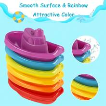 1 Bathtime Fun Pack Baby Rainbow Floating Boats/Bathing Spoons Stacking Bath Toys For Splish Splash Learning & Play Outdoor Swimming Pool Beach Toy Gifts - Multicolor - View 3