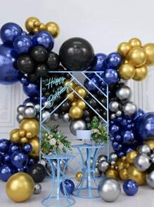 147入組夜藍色、黑色、金色和銀色氣球花環套件，適用於生日、派對和婚禮裝飾 - 彩色 - 查看 1