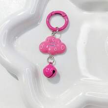 Cute Cloud Bell Keychain With Hat, Gift - Dark Pink Clouds - View 2