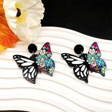 1 đôi Bông tai mặt dây chuyền nhiều màu hình hoa và bướm bằng nhựa acrylic hợp thời trang theo phong cách Bohemian, hoàn hảo cho trang phục hàng ngày của phụ nữ và bữa tiệc bãi biển mùa hè - hoa bướm - Xem 2