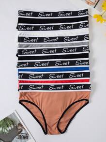 7pcs Women's Stretchy Letter Printed Triangle Panties Set