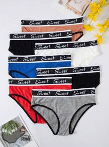 7pcs Women's Stretchy Letter Printed Triangle Panties Set
