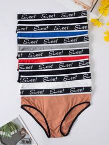 7pcs Women's Stretchy Letter Printed Triangle Panties Set
