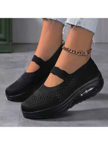 Women's Fashionable Fabric Cushioning Walking Shoes, Stylish Wedge Heeled Casual Sports Walking Shoes, Breathable Slip-On Mesh Casual Shoes