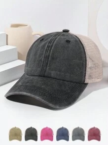 1pc Women's Vintage Mesh Baseball Cap, Fashionable Distressed Hat With Adjustable Circumference, Versatile Trucker Hat For Sun Protection And Breathability, Suitable For Outdoor And Daily Wear - A - View 6