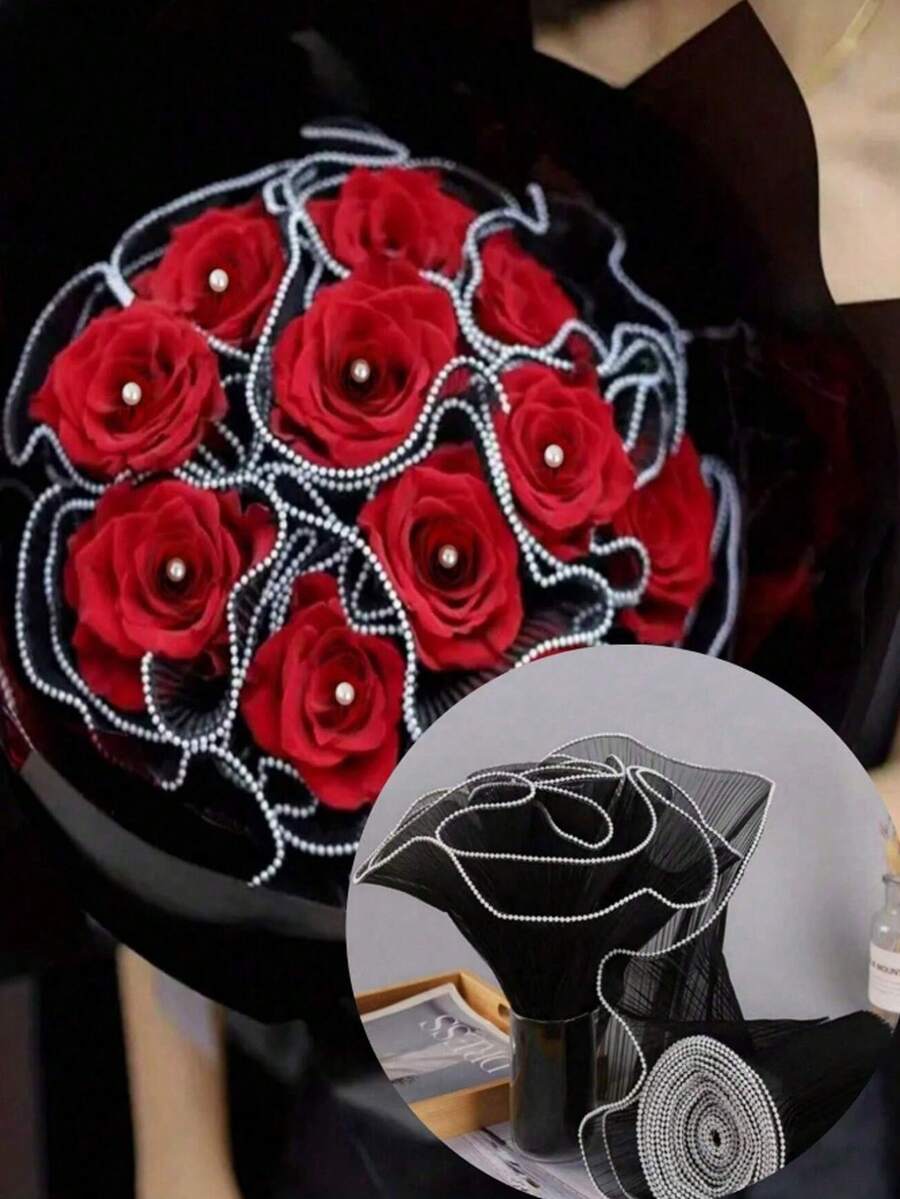 5pcs/3pcs/1pc Pearl Wave Organza Floral Wrapping Paper Set For Flower Bouquet Decoration, White Mesh Organza With Embroidered Edges, Mother's Day Creative Wrapping & Filling Materials, Latest Design 2024