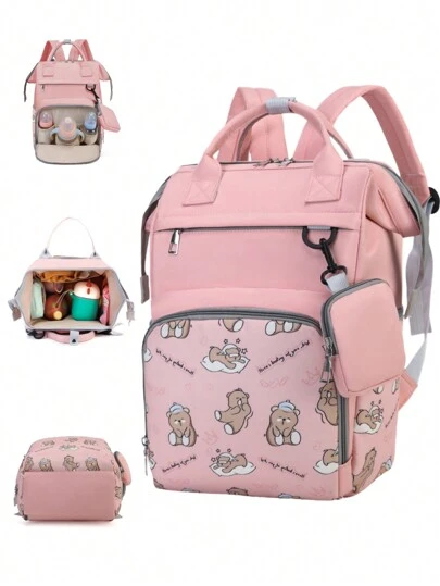 1入組印花媽媽包背包，大容量嬰兒尿布包，時尚便攜式旅行產品，可掛在嬰兒車上