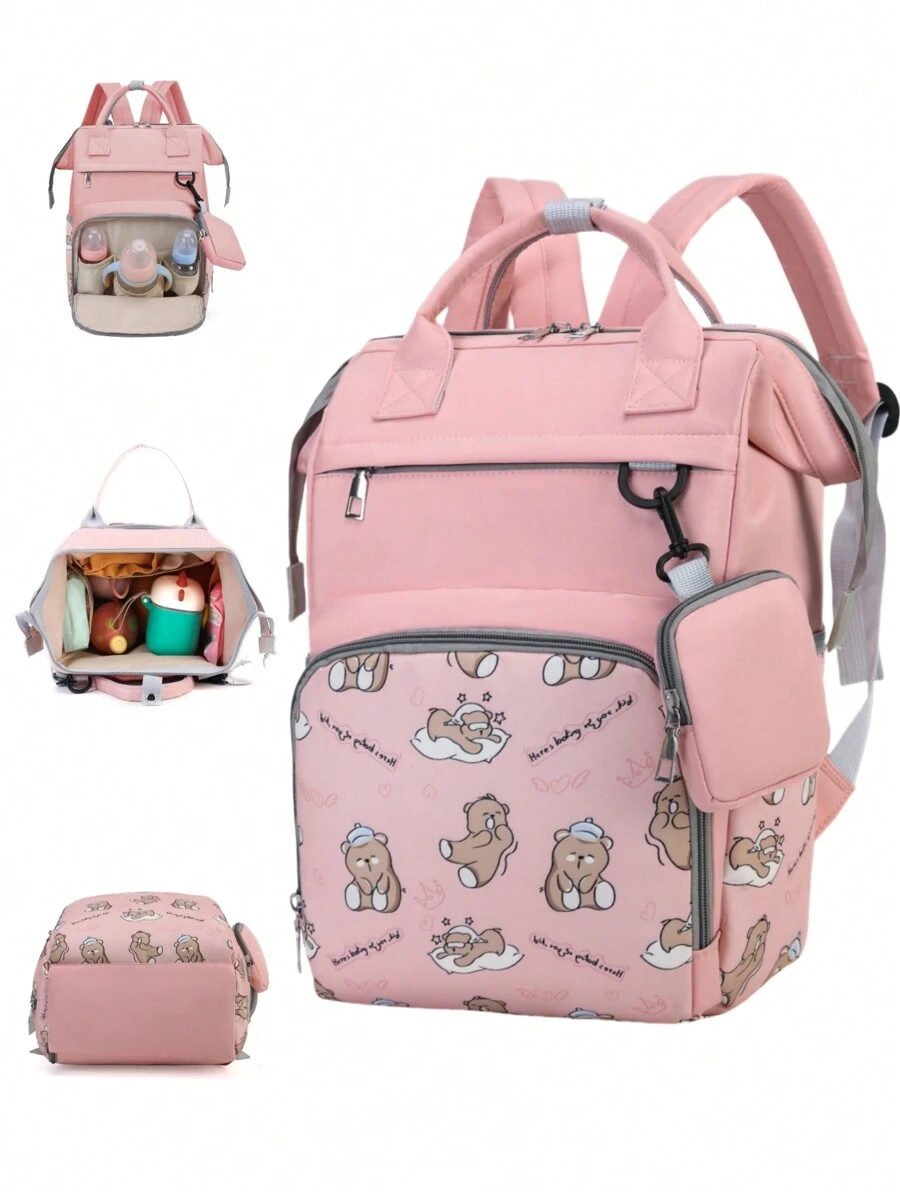 Ba lô in hình cho mẹ có sức chứa lớn đựng tã, túi đựng thai sản thời trang và di động để đi du lịch, có thể treo trên xe đẩy