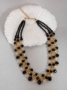 1pc Fashionable Triple Row Braided Crystal Bead Women's Necklace