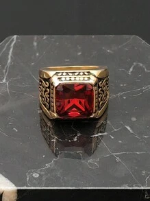 Latest High Quality Plated Gold Stainless Steel Rings For Men Red Stone Rings - Gold Ring - View 3
