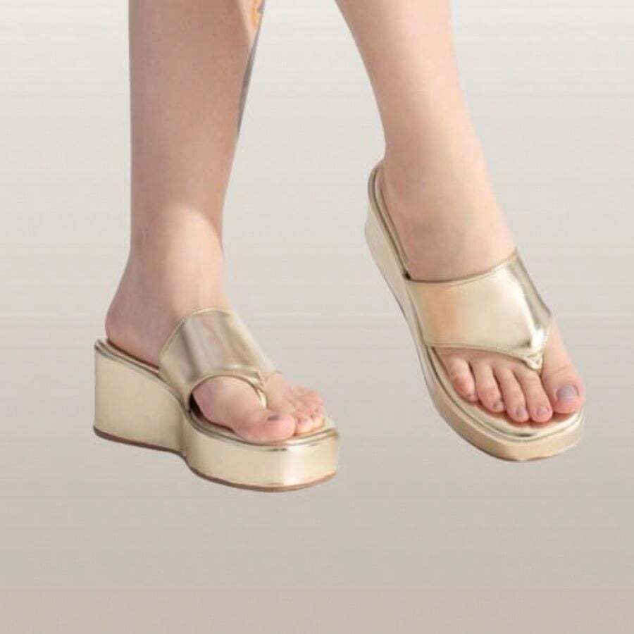 FlatForm Wedge Sandal Comfort Clog Platform High Heel Light - Gold - View 1